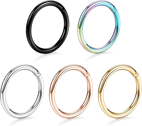 Miniatura 7 de PEAKLINK - Piercing de aro para la nariz de 20 g, 18 g, 16 g, 14 g, 12 g, 10 g, 8 g, de acero inoxidable con bisagras, segmento sin uniones