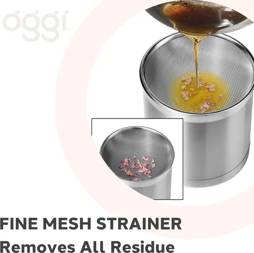 Miniatura 5 de Oggi 7324 Recipiente de acero inoxidable para aceite con filtro extraíble, 1 qt, 1 Cuarto de galón, Stainless