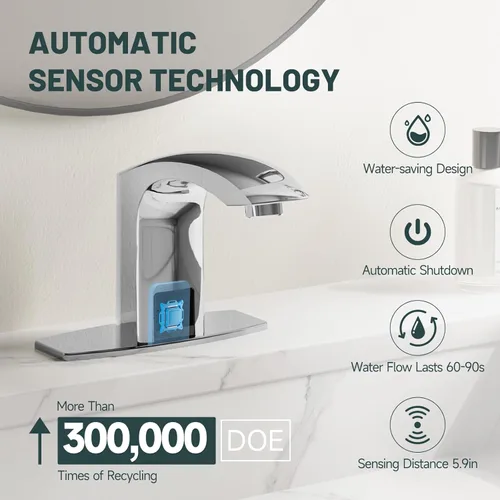 Miniatura 3 de Llave del agua del cuarto de baño, automática de Greenspring. único diseñador de llave mezcladora de monomando para fregadero con acabado en cromo