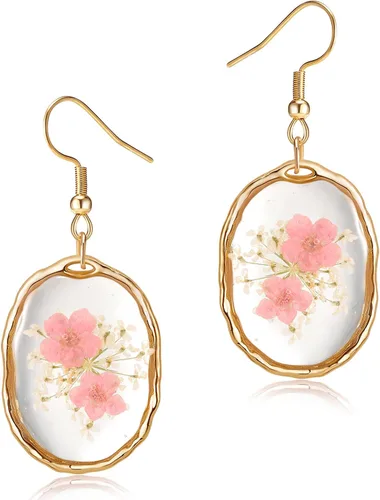 Miniatura 7 de Pendientes de flores prensadas, hechos a mano, con flores de olvidémino y encaje de la reina Ana, flores silvestres únicas de resina seca, perfectos
