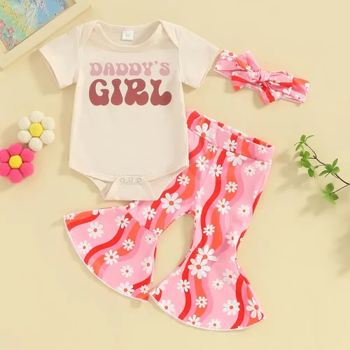 Miniatura 43 de Sejardin Ropa de verano para bebé y niña, recién nacida, manga corta, con letras, mameluco elástico con diadema