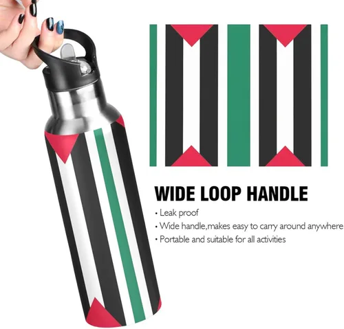 Miniatura 4 de Vertical Stripes Black Insulated Stainless Steel Water Bottle with Straw 32 Oz, BPA-Free Sports Water Bottle Leakproof Water Bottles