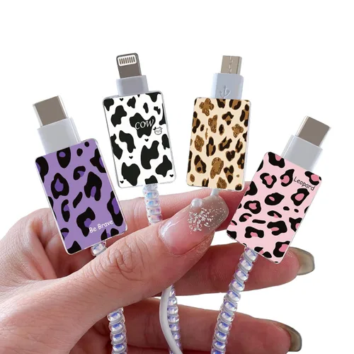 Miniatura 20 de CameCosy Juego de 4 protectores de cable de frutas para cargador de iPhone, diseño Kawaii de aguacate rosa, fresa, cereza y melocotón, protector