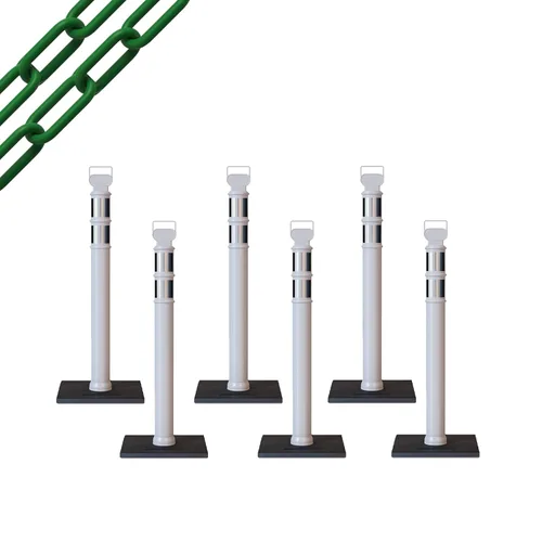 Miniatura 31 de Trafford Industrial - Paquete de 6 postes de delineador de 45 pulgadas, collares reflectantes de 3 pulgadas, base de goma de 10 libras