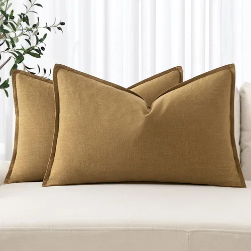 Miniatura 44 de MIULEE - Juego de 2 fundas de almohada decorativas de lino, estilo bohemio, rústico, neutral, para sofá, cama, 16 x 16 pulgadas, color marrón