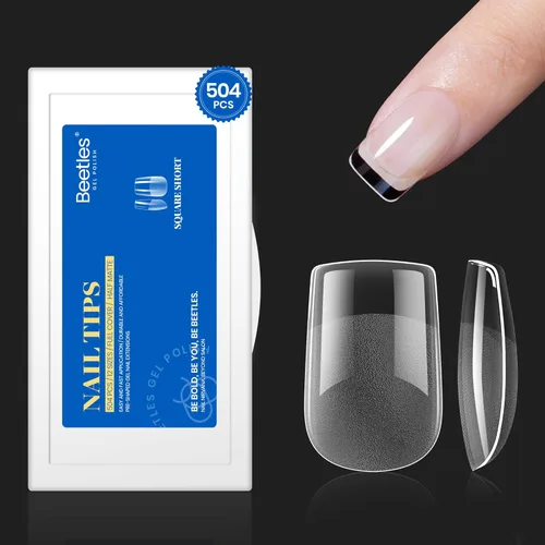 Miniatura 11 de Beetles Puntas de uñas de gel Etch de 12 tallas, 504 piezas limadas, medio mate, de almendra de cobertura completa, postizas de acrílico