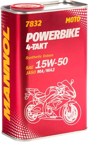 Aceite de motor 4-Takt Powerbike 15W-50 por MANNOL -7832 Aceite de motor sintético que contiene éster para motores de motocicleta de alta carga, 1