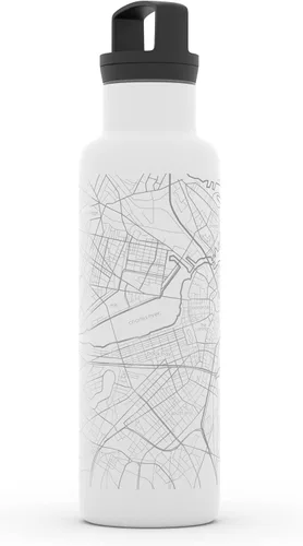 Miniatura 2 de Well Told Botella de agua aislada con mapa de Boston Massachusetts grabado, botella de acero inoxidable grabada (21 onzas, blanco) botella aislada