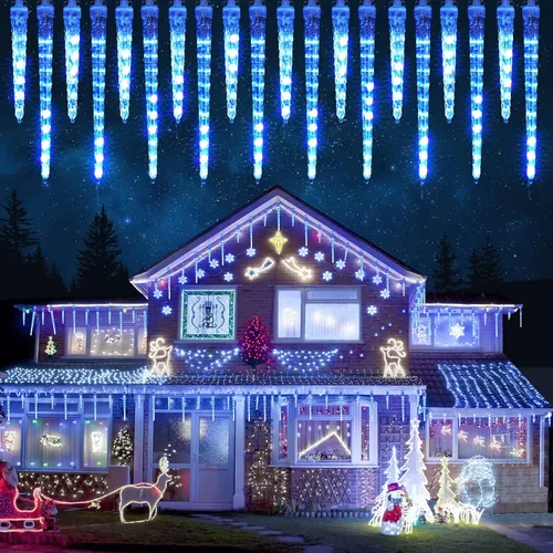 Miniatura 8 de Joomer Luces azules de carámbanos de Navidad, 13 pies, 20 tubos, 90 LED, 8 modos de luces de carámbano con función de temporizador, luces de cadena