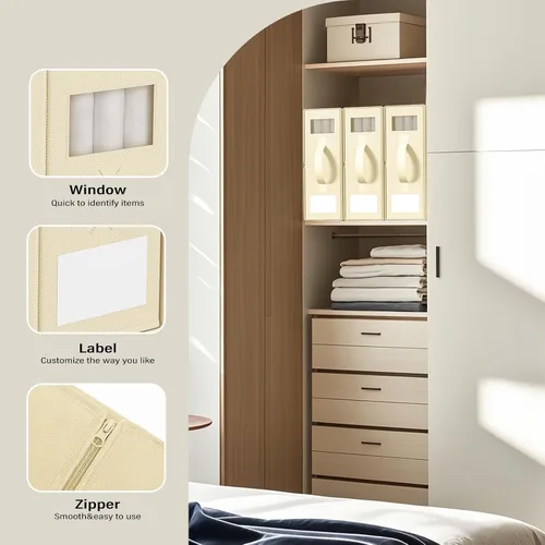 Miniatura 7 de Organizador plegable de ropa de cama, contenedores de almacenamiento de tela para sábanas, fundas de edredón y fundas de almohada, organizador