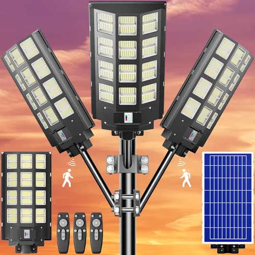 Paquete de 3 Luces Solares para Estacionamiento - Luz Solar de Calle de 8000W 360000LM del Anochecer al Amanecer Luces de Calle con Energía Solar,