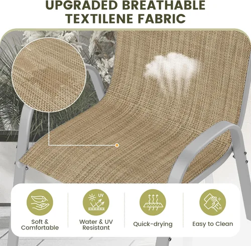 Miniatura 7 de UDPATIO Patio Chairs Set of 2, Stackable Silver Outdoor Dining Chairs with High Back, Breathable Textilene Fabric Outdoor Chair All Weather, for