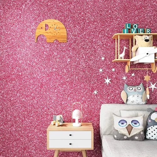 Miniatura 2 de FunStick 15.8"x472" Papel pintado de purpurina rosa para despegar y pegar Papel pintado de purpurina rosa extraíble Papel de contacto de purpurina