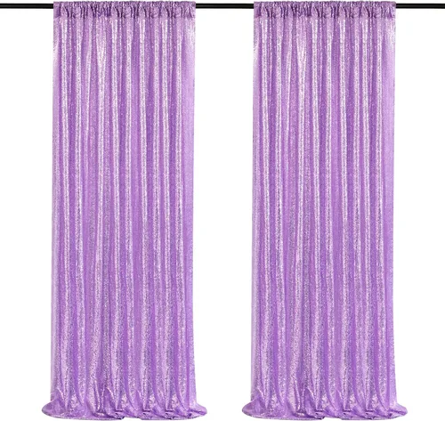 Miniatura 11 de Telón de fondo de lentejuelas moradas 2 paneles 2FTx8FT con purpurina telón de fondo cortinas para fiesta de Halloween fondo de fotos para bodas