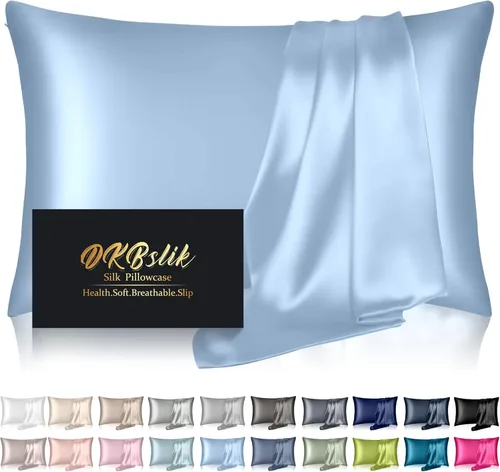 Miniatura 50 de Funda de almohada de seda para cabello y piel, fundas de almohada de seda de morera tamaño estándar, anti-acné, refrescante para dormir, seda Rosa