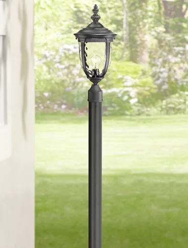 Miniatura 5 de John Timberland Bellagio - Poste de luz tradicional para exteriores con poste de base plana texturizado, negro, 99 3/4 pulgadas, vidrio martillado
