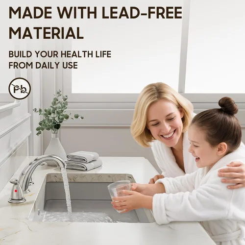 Miniatura 4 de Phiestina Paquete de 2 Grifos de Baño Extendidos de 8 Pulgadas con 2 Manijas y 3 Orificios para Montaje en Cubierta de Níquel Cepillado, con Desagüe