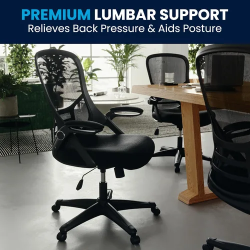 Miniatura 9 de Flash Furniture Porter - Silla de oficina giratoria ergonómica de malla negra con marco negro y brazos abatibles