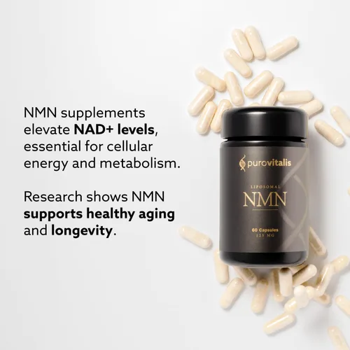 Miniatura 4 de PUROVITALIS NMN liposomal, suplemento de mononucleótido de nicotinamida de Longevir de 250 mg, NAD+ Boost para la salud celular, energía