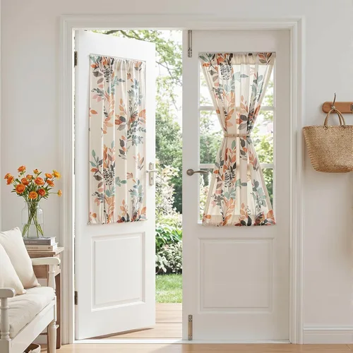 Miniatura 32 de MYSKY HOME Cortinas de lino para sala de estar, patrón de hojas, semitransparentes, cortinas verticales, decoración de estilo hawaiano, textura