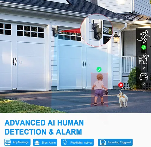 Miniatura 3 de CKK [Cámara de seguridad 3K para exteriores] Visión nocturna a color, cámaras PTZ inalámbricas para seguimiento automático del hogar, audio de 2