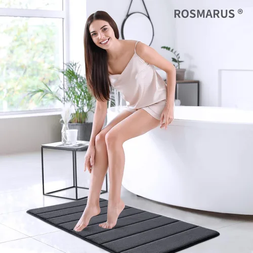 Miniatura 2 de ROSMARUS Tapete de baño de espuma viscoelástica de 20 x 32 pies, tapete de ducha absorbente de agua, tapete de baño grueso antideslizante con Gris