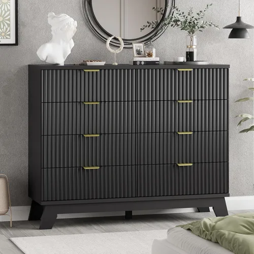Miniatura 23 de Xixini - Cómoda moderna de madera acanalada para dormitorio, sala estar, pasillo o armario, para organizar y almacenar ropa o soporte de TV, 6 Roble