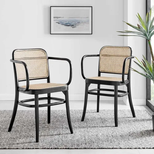 Miniatura 2 de Modway Winona - Asiento de mimbre de madera de olmo, silla de comedor - Juego de 2, color negro