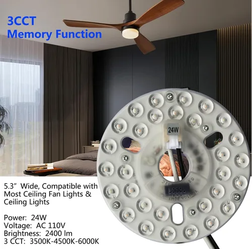 Miniatura 2 de 24W 5.3 "LED Kit de luz de ventilador de techo de repuesto LED Panel de tablero de luz con 3 funciones de memoria de temperatura