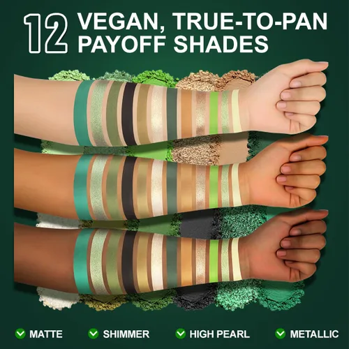 Miniatura 5 de DE'LANCI Paleta de sombras de ojos verde oliva, multicolor, ultra pigmentada, cromada, marrón, verde, sombra de ojos para maquillaje de ojos verdes