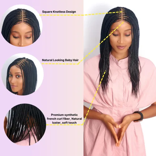 Miniatura 2 de Wow Braids Peluca de Trenzas Box - Pelucas Trenzadas Micro Sin Nudos Para Mujeres Negras, Con Gorra de Encaje Suizo Completo 360 Sin Pegamento