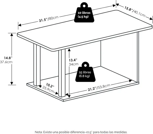 Miniatura 3 de Furinno Mesa de Café Básica, Mesa de Café Moderna de 2 Niveles con Estante Abierto, Mesa Auxiliar de Fácil Montaje, para Sala de Estar, Dormitorio