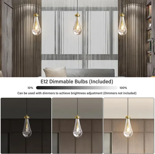 Miniatura 3 de Lámparas colgantes de latón, luces colgantes de cristal, isla de cocina, lámpara de gota de lluvia para comedor, dormitorio, baño, incluye bombilla