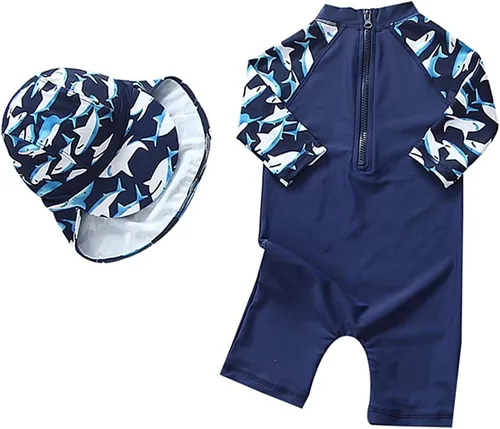 Miniatura 2 de Traje de baño de una pieza con cremallera y gorro para bebés y niños pequeños