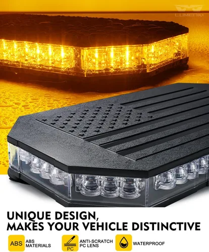Miniatura 2 de LUMENIX - Barra de luces estroboscópicas LED de 42 luces ámbar para techo, montaje magnético, luz de advertencia de emergencia, tráfico intermitente