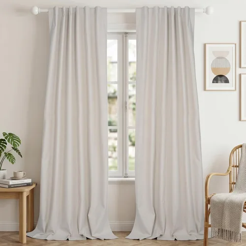 HESTIA Cortinas opacas de lino color crema para dormitorio de 63 pulgadas de largo, cortinas de ahorro de energía, juego de 2 paneles, bolsillo para