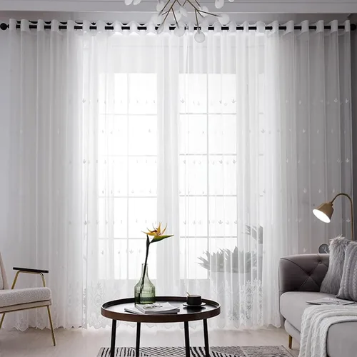 Cortinas transparentes de tul de encaje blanco, elegantes cortinas de gasa para ventana, decoración del hogar, cortinas bordadas para dormitorio y