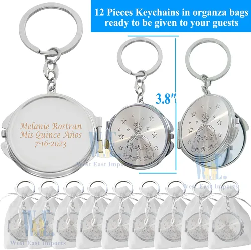 Miniatura 2 de 12 piezas personalizadas de quinceañera recuerdo de fiesta dulce 16 espejo llavero Recuerdos de Mis XV princesa 18 cumpleaños regalo para invitados
