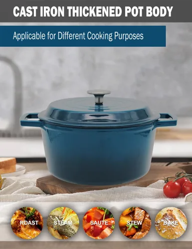 Miniatura 5 de Horno holandés de hierro fundido de 4.2 cuartos de galón con tapa, interior antiadherente esmaltado, apto para horno hasta 500 °F, compatible