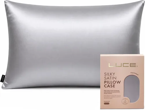 Miniatura 7 de LUCE Funda de almohada de satén de 600 hilos, comodidad sedosa para cabello y piel, similar a las fundas de almohada de seda para un sueño