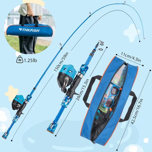 Miniatura 2 de Juego de caña de pescar para niños, carrete telescópico de caña de pescar, kit de inicio para niños con caja de aparejos de señuelos, taburete Juego