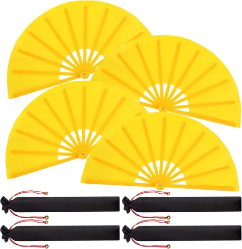 Miniatura 51 de Maitys Paquete de 2 ventiladores de mano plegables grandes de 13 pulgadas, ventiladores chinos de mano grandes para baile de línea, Tai Chi