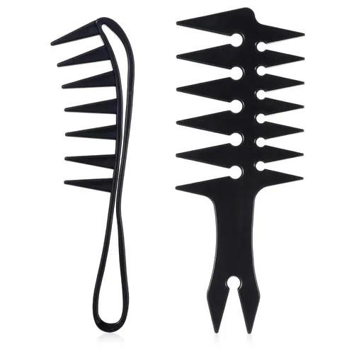 Miniatura 12 de Peine de dientes anchos para rizos, 2 peines de dientes grandes, peines de dientes de tiburón, peine de pelo de plástico duradero, peine de Ámbar