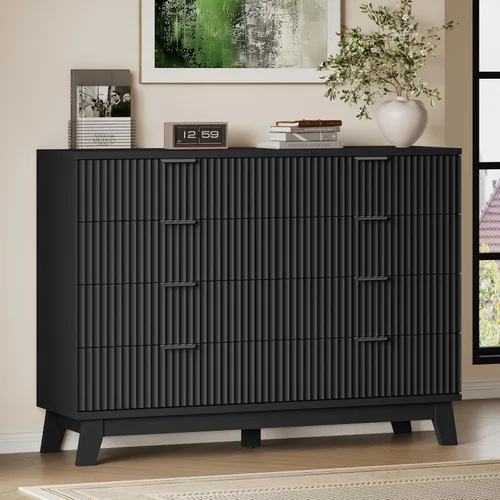 Miniatura 44 de BORNOON Cómoda alta de 46" para dormitorio, cómoda de 6 cajones acanalados, cómoda moderna de madera con almacenamiento profundo, correderas