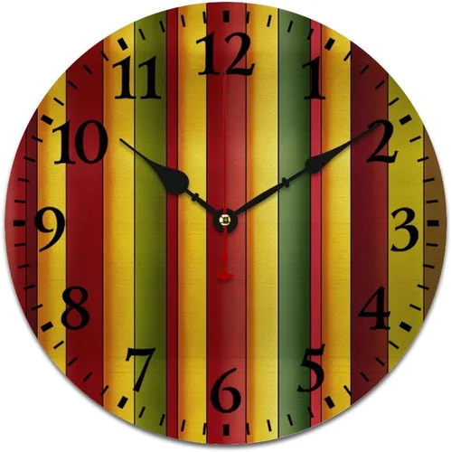 Reloj redondo decorativo con diseño de rayas rojas, verdes, ocre, amarillo, color borgoña, funciona con pilas, relojes de pared clásicos retro a