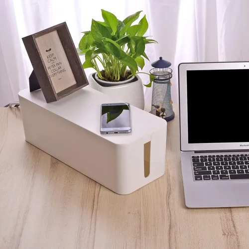 Miniatura 7 de Caja organizadora de cables, juego de tres, cubierta de alimentación, soporte de cables, protector contra sobretensiones para escritorio (negro)
