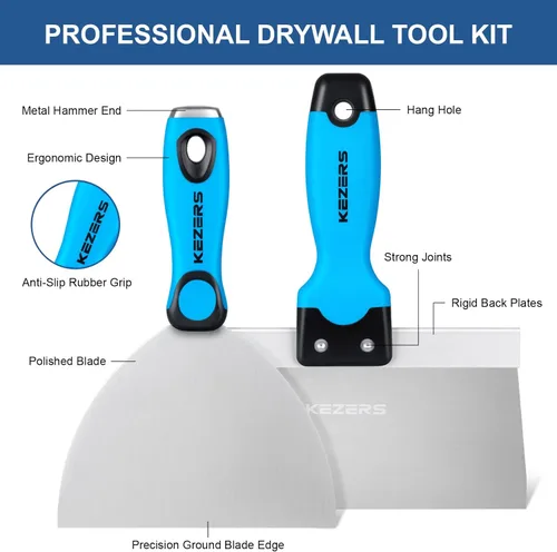 Miniatura 3 de KEZERS Kit de herramientas manuales para paneles de yeso, 7 piezas de 3, 4, 5, 6, 8 y 12 pulgadas, cuchillo de acero inoxidable para paneles de yeso