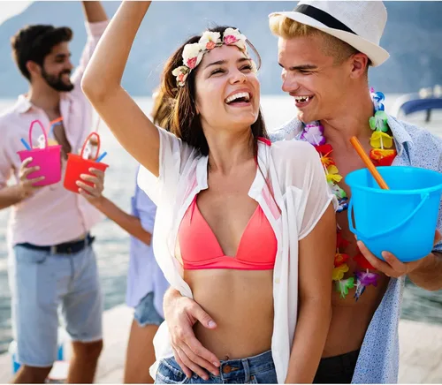 Miniatura 5 de Juego de cubos de arena y palas para niños, cubo de playa de plástico con 100 pajitas para regalos de fiesta de verano (10 juegos)