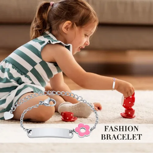 Miniatura 137 de Pulsera de barra para bebé: chapado en oro de 18 quilates, pulsera con placa de identificación personalizada para niños pequeños de mamá, nombre