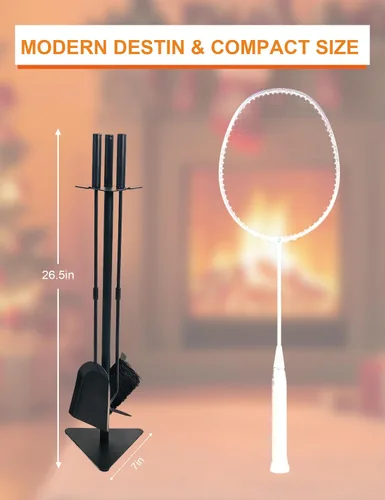 Miniatura 3 de Tomersun Juego de herramientas para chimenea de 23 pulgadas para interiores, 4 piezas, herramientas de chimenea con póquer, pala, escoba, soporte